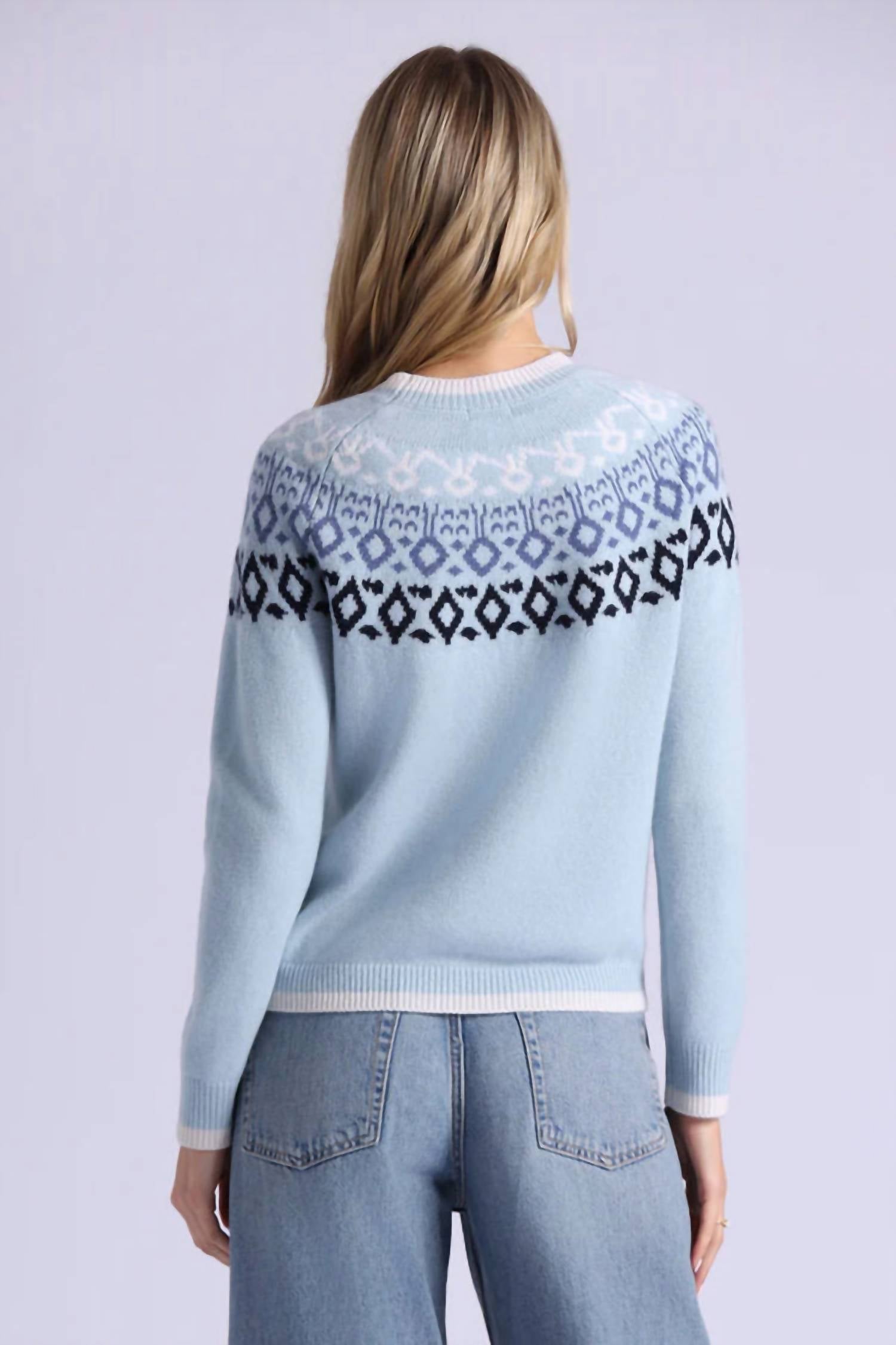 Minnie Rose Fair Isle Sweater in fresco blue - women's sweater - alternate view