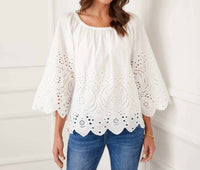 Karen Kane - Cut-Out Embroidery Flare Sleeve Peasant Top