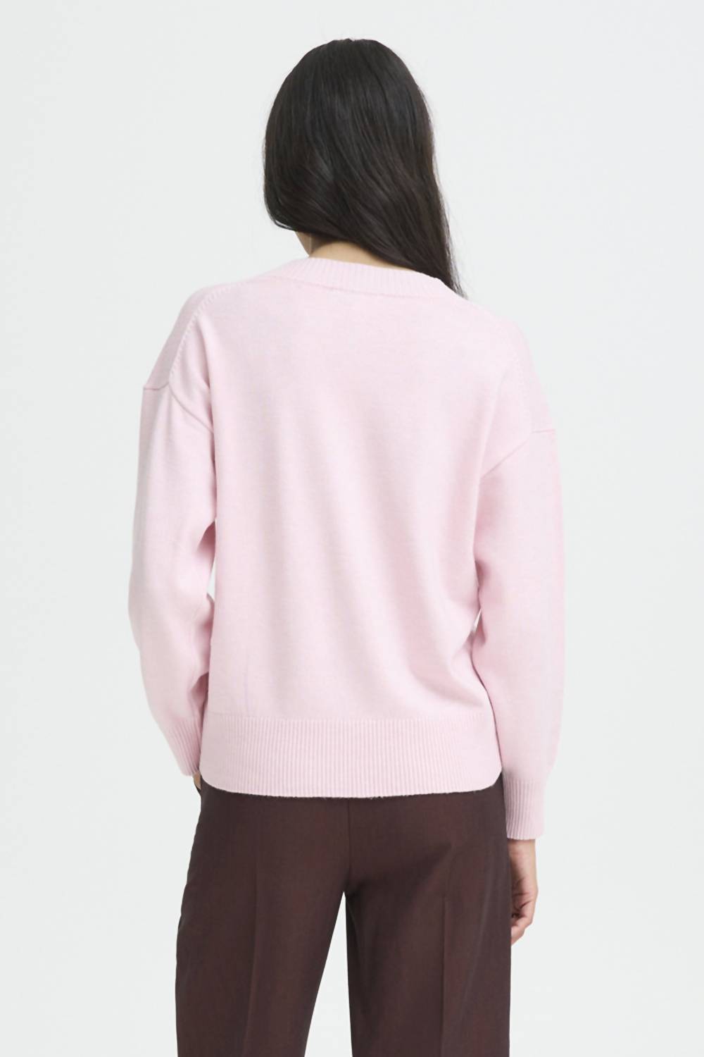 b.young Manina V-neck Sweater in hot pink - women's sweater - detail view