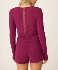 PJ Salvage Sweet Dreams Bordeaux Long Sleeve Top - women's long sleeve top - view 4