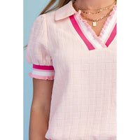 BNS Textured V-Neck Short-Sleeve Top in light blush - women's t-shirt - view 5