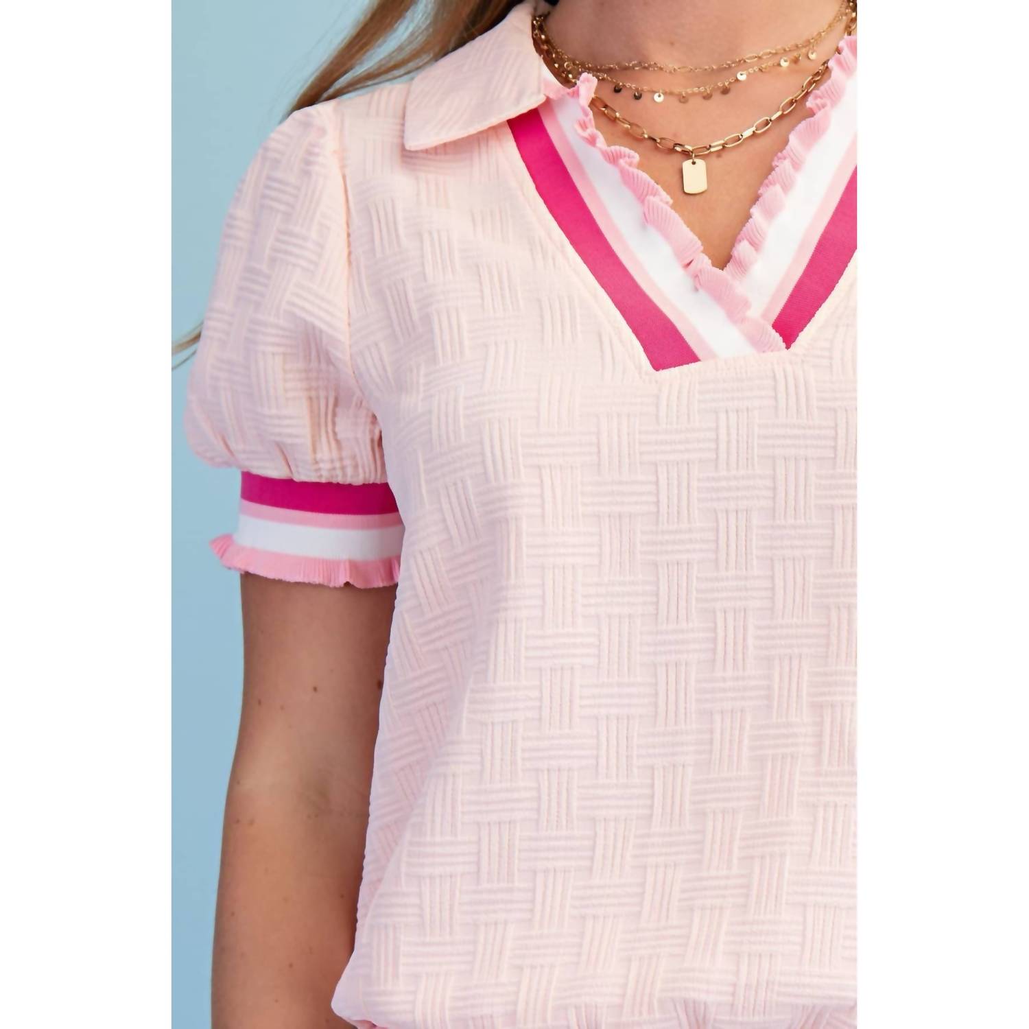 BNS Textured V-Neck Short-Sleeve Top in light blush - women's t-shirt - view 5