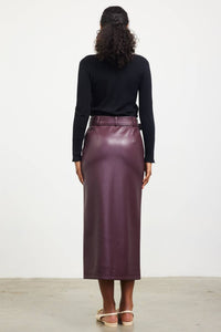 Skies Are Blue - Faux Leather Midi Skirt with Belt