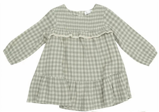 Angel Dear - Girl's Mini Gingham Smocked Ruffle Tiered Dress And Ribbed Legging