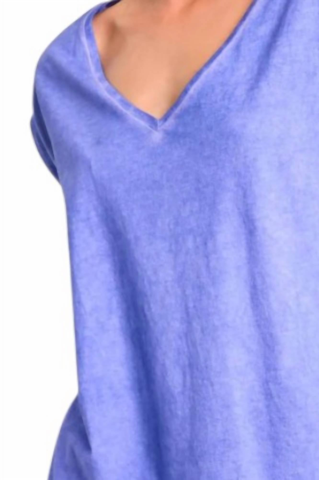 Umgee - Garment Dyed Short Sleeve V-neck Top With Hole Cutouts