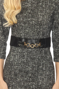 Joseph Ribkoff - Faux Leather Detail Tweed Dress