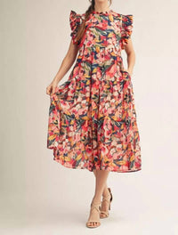 Jodifl Ruffled Cap Sleeve Dress in multi - women's dress