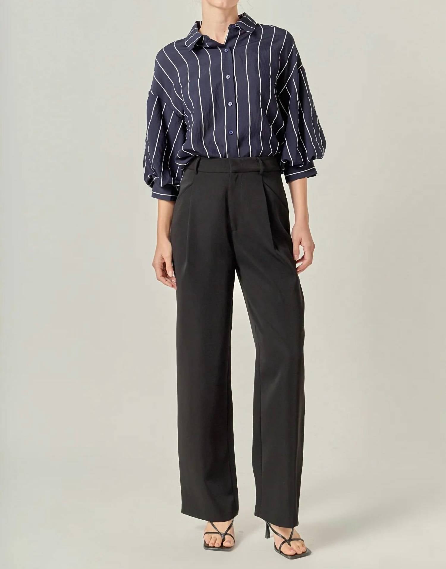 English Factory Bellamy Balloon Sleeve Blouse in navy white - women's blouse - alternate view