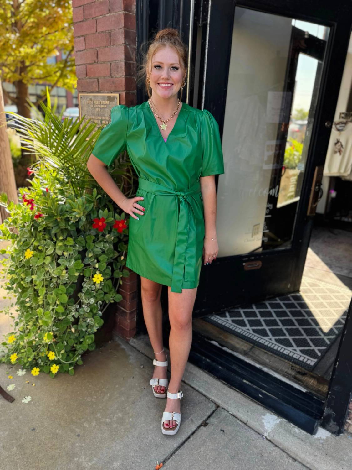 Jade - Vegan Leather V-neck Dress