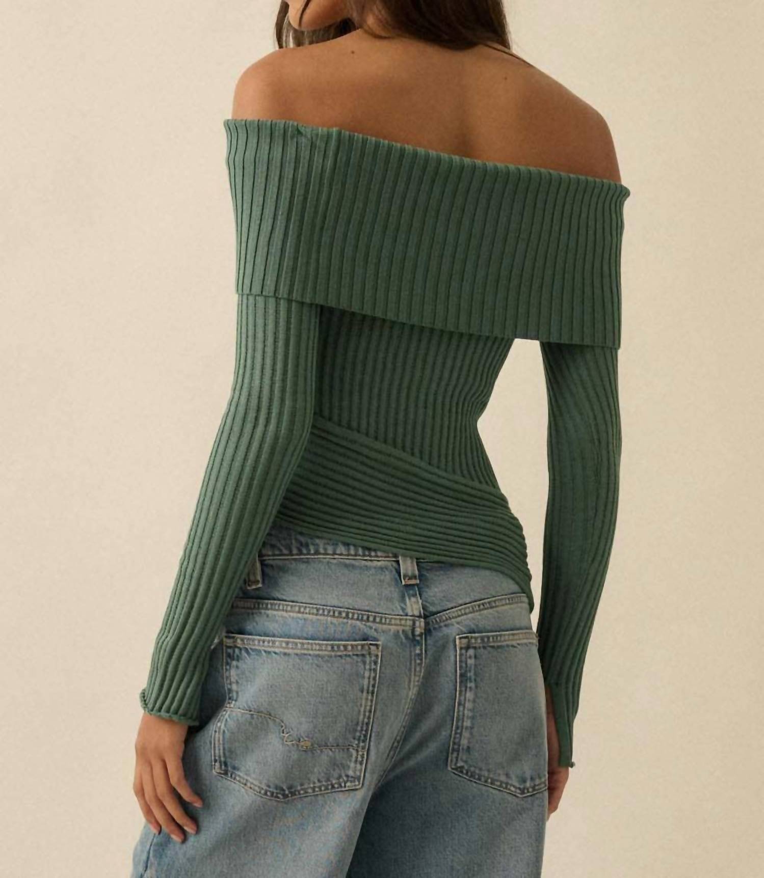 Promesa - So Fine Semi-sheer Rib-knit Foldover Top