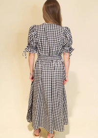 Entro - Gingham Puff Sleeve Midi Dress