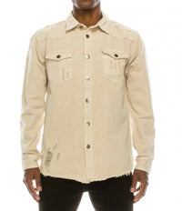Victorious - Long Sleeve Button Up Distressed Denim Jean Jacket