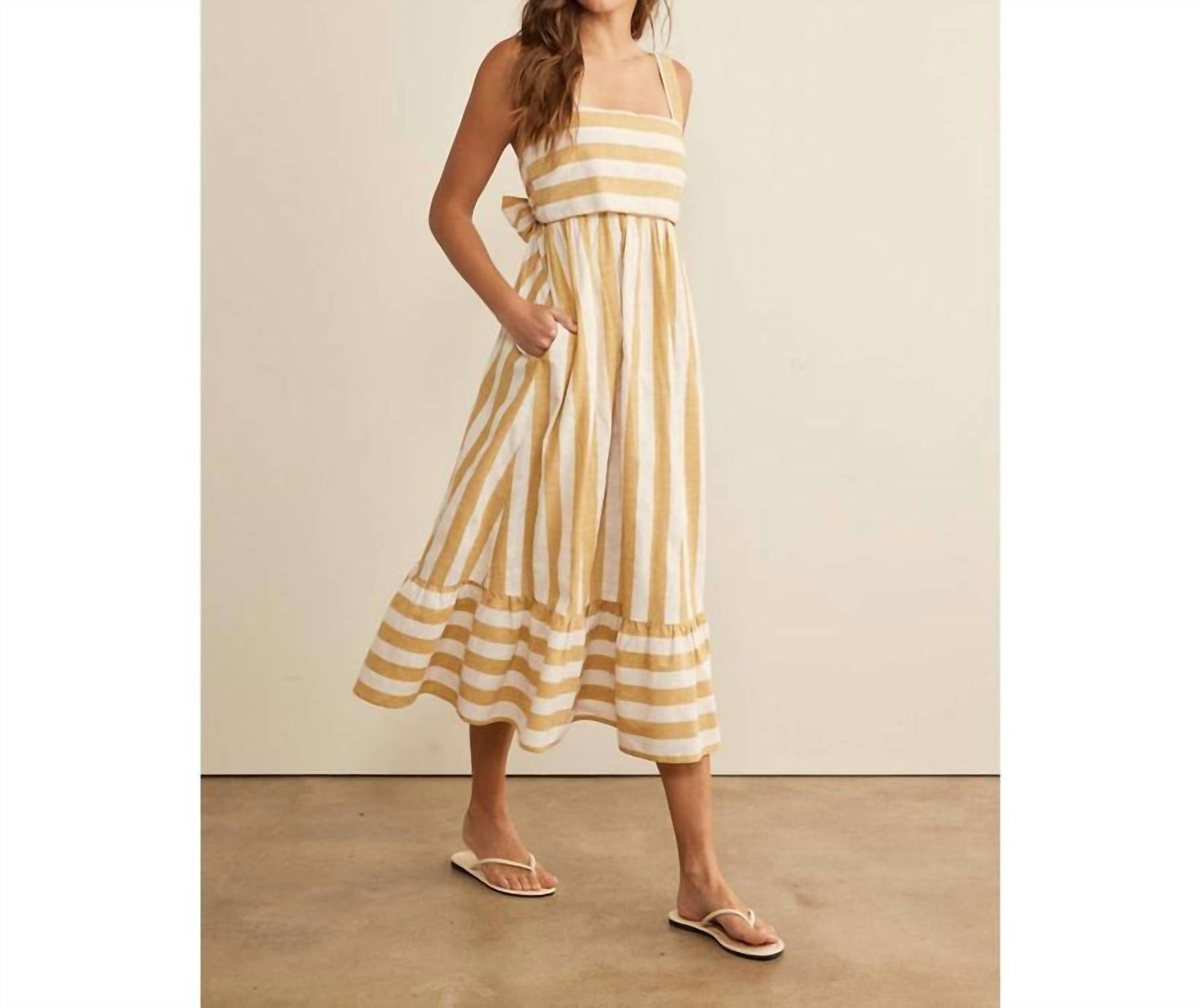 In February Striped Serenity Midi Dress in marigold - women's dress - detail view