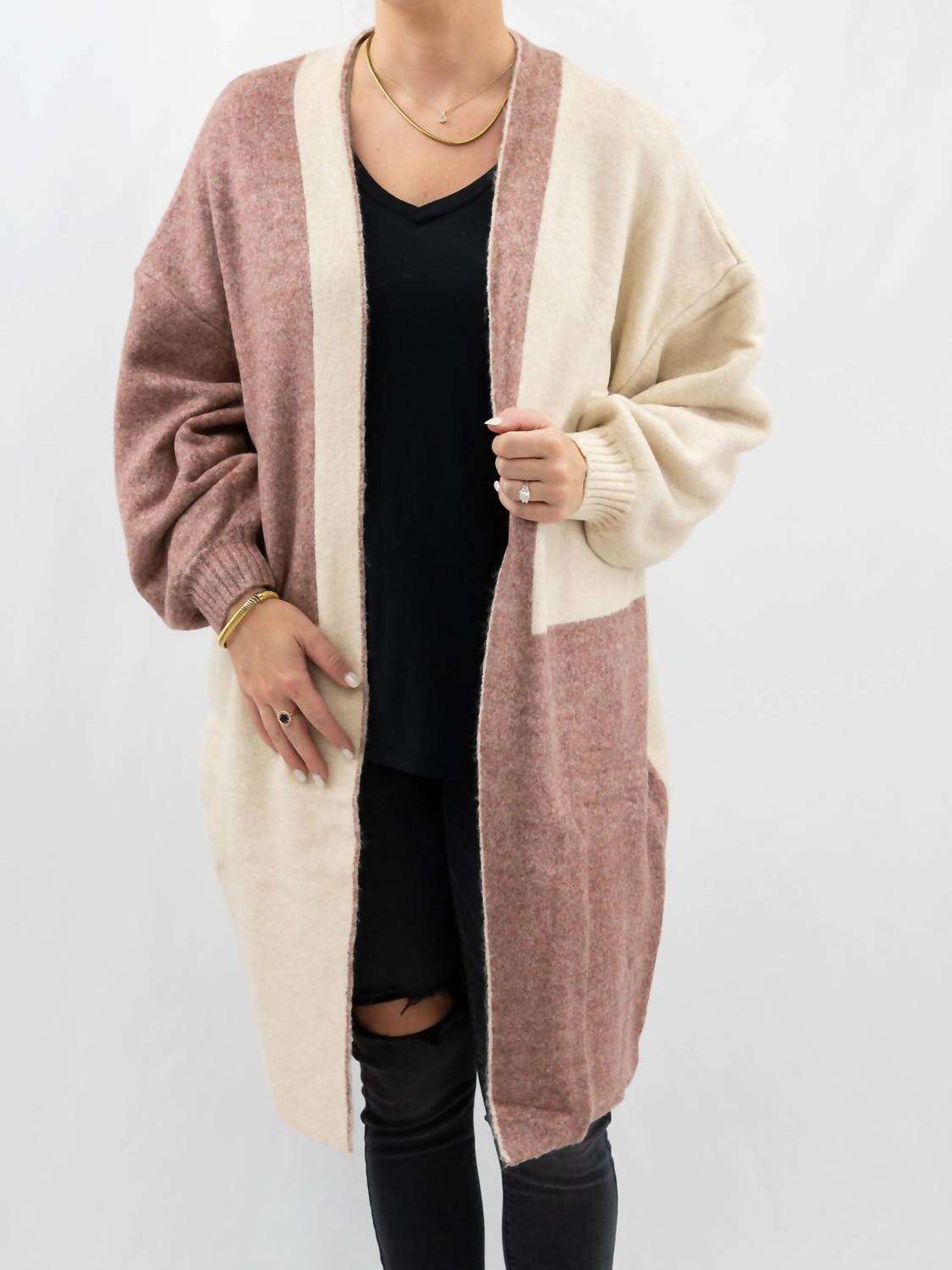 Lush - Women's Colorblock Balloon Sleeve Cardigan