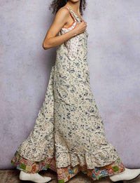 Pol - Textured Denim Floral Embroidered Jumpsuit
