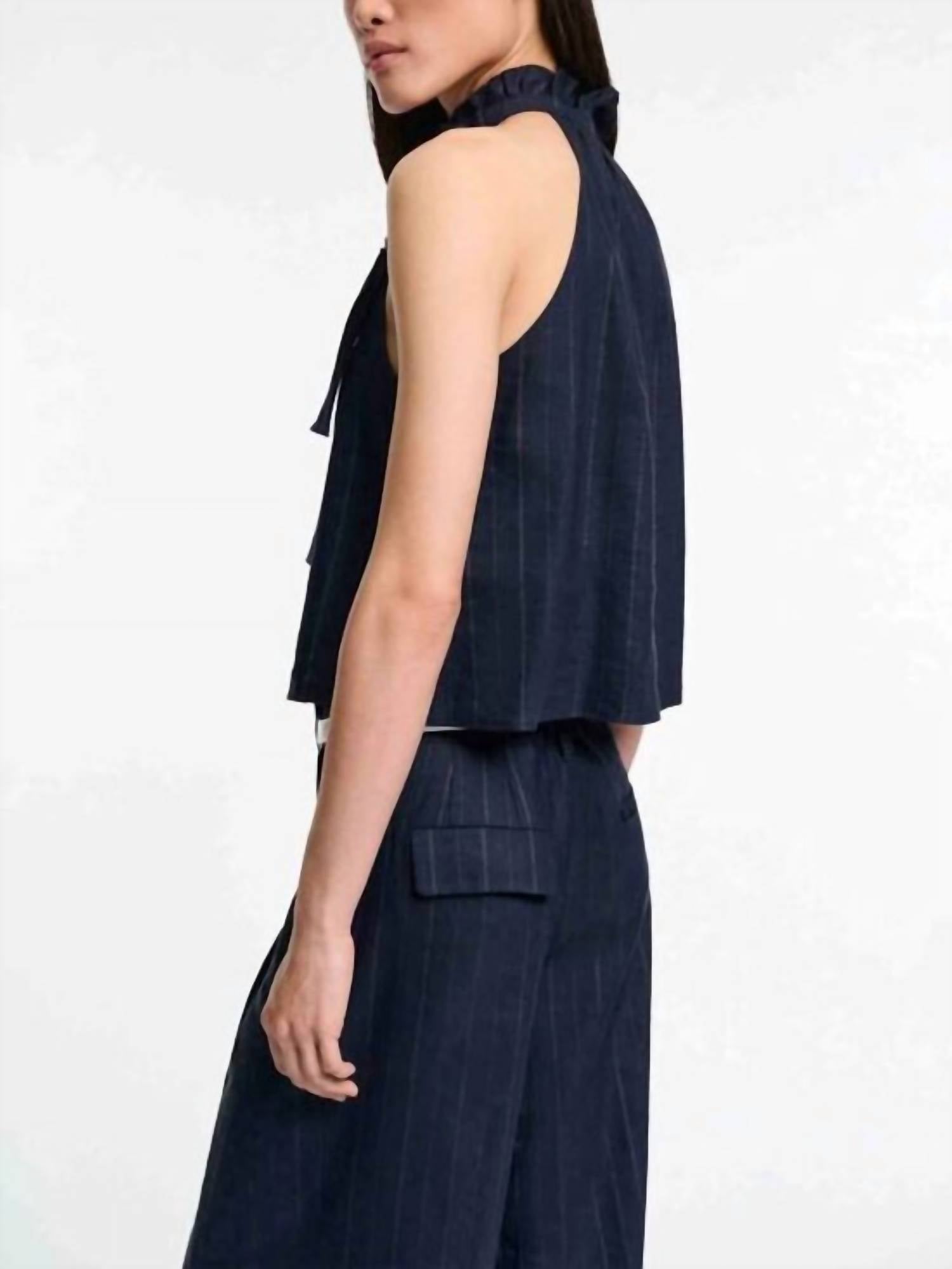 DOROTHEE SCHUMACHER Modern Sophistication Pinstripe Shell Top in blue night - women's blouse - detail view