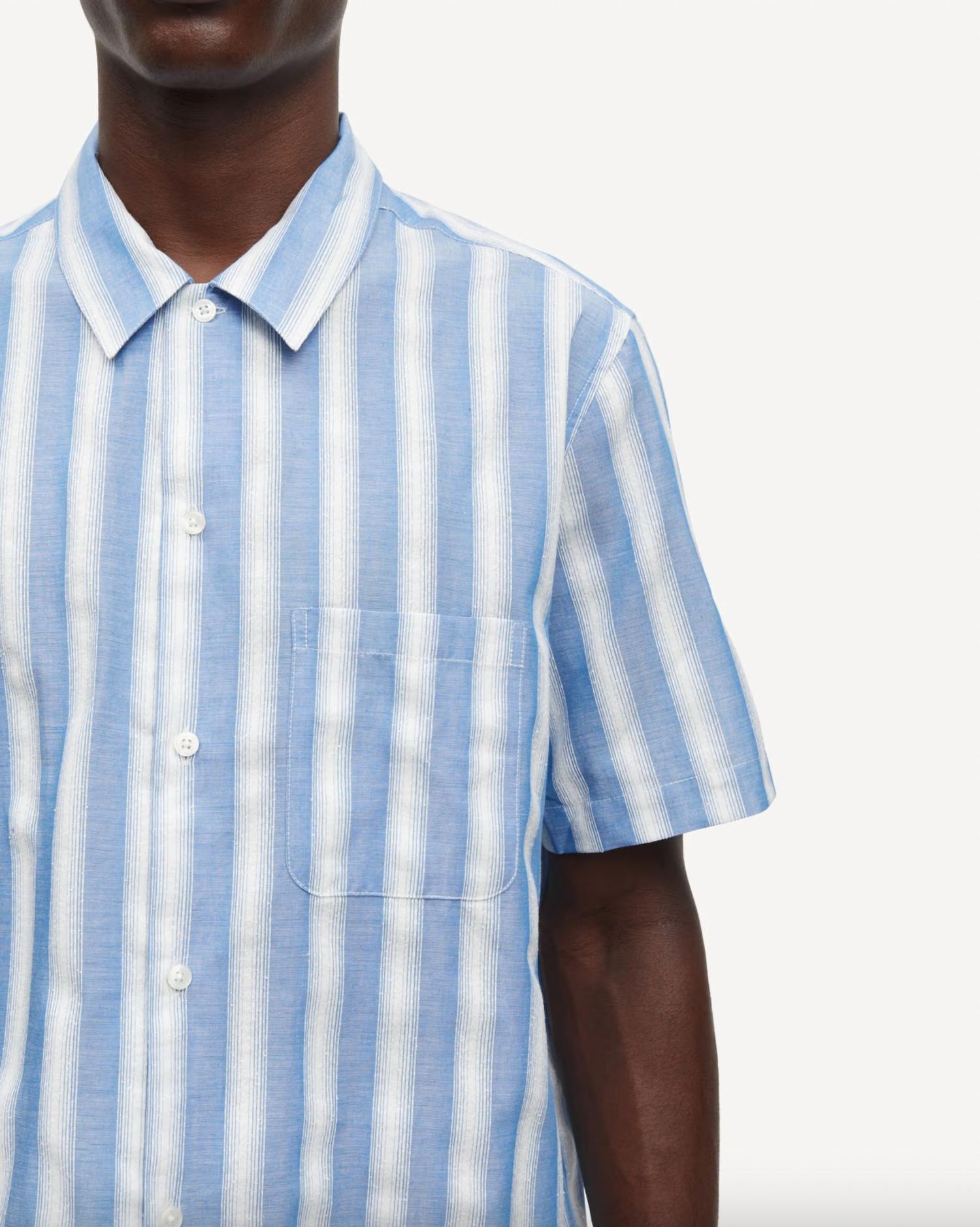 SAMSOE Men's Saavan Jf Shirt in coronet blue stripe - men's shirt - alternate view