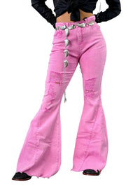 Lucky & Blessed Stone Wash High Rise Flares Jeans in pink - women's jeans