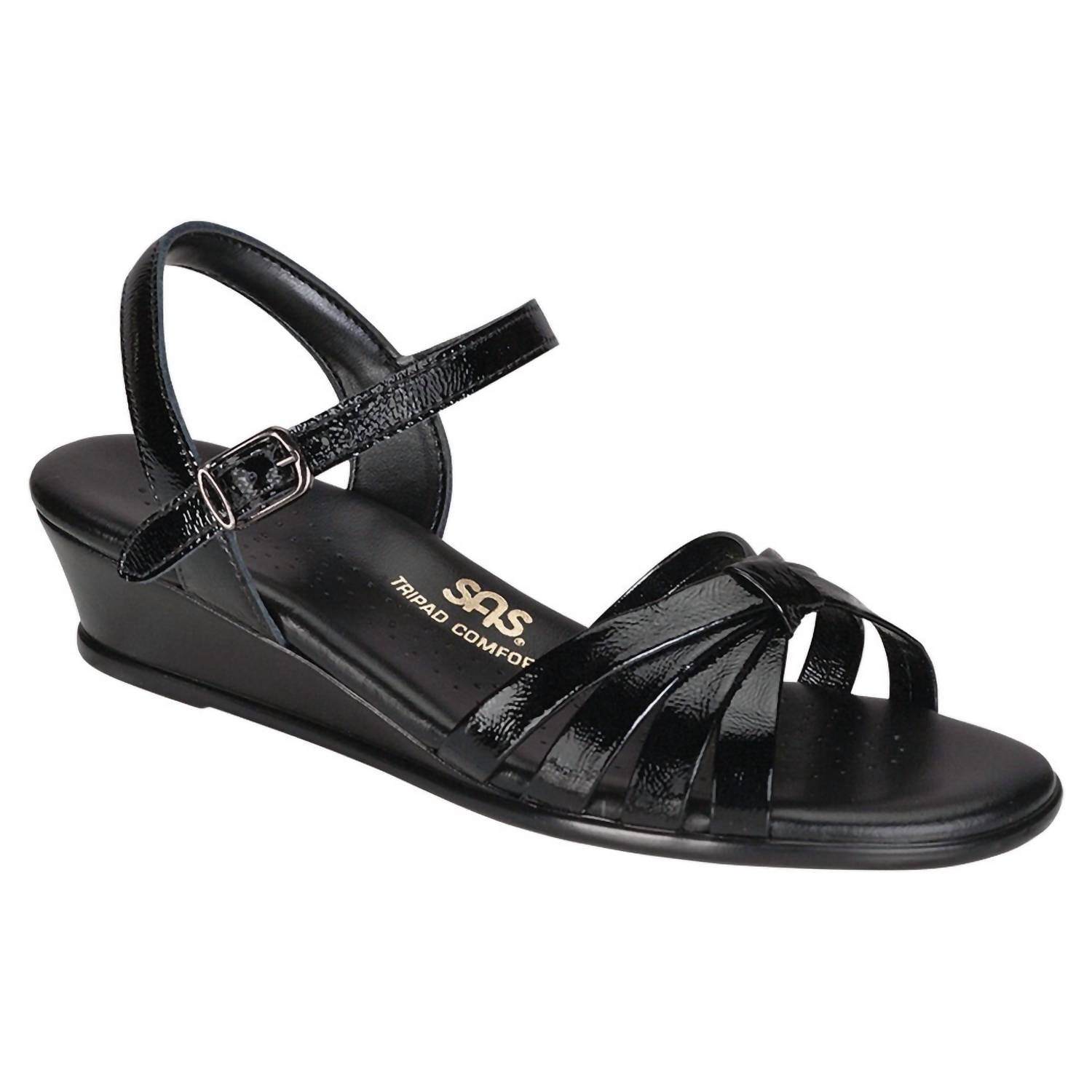 SAS Women's Strippy Quarter Strap Wedge Sandal in black - women's sandal