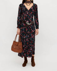 RIXO Mavis Midi Dress in city floral black - women's dress