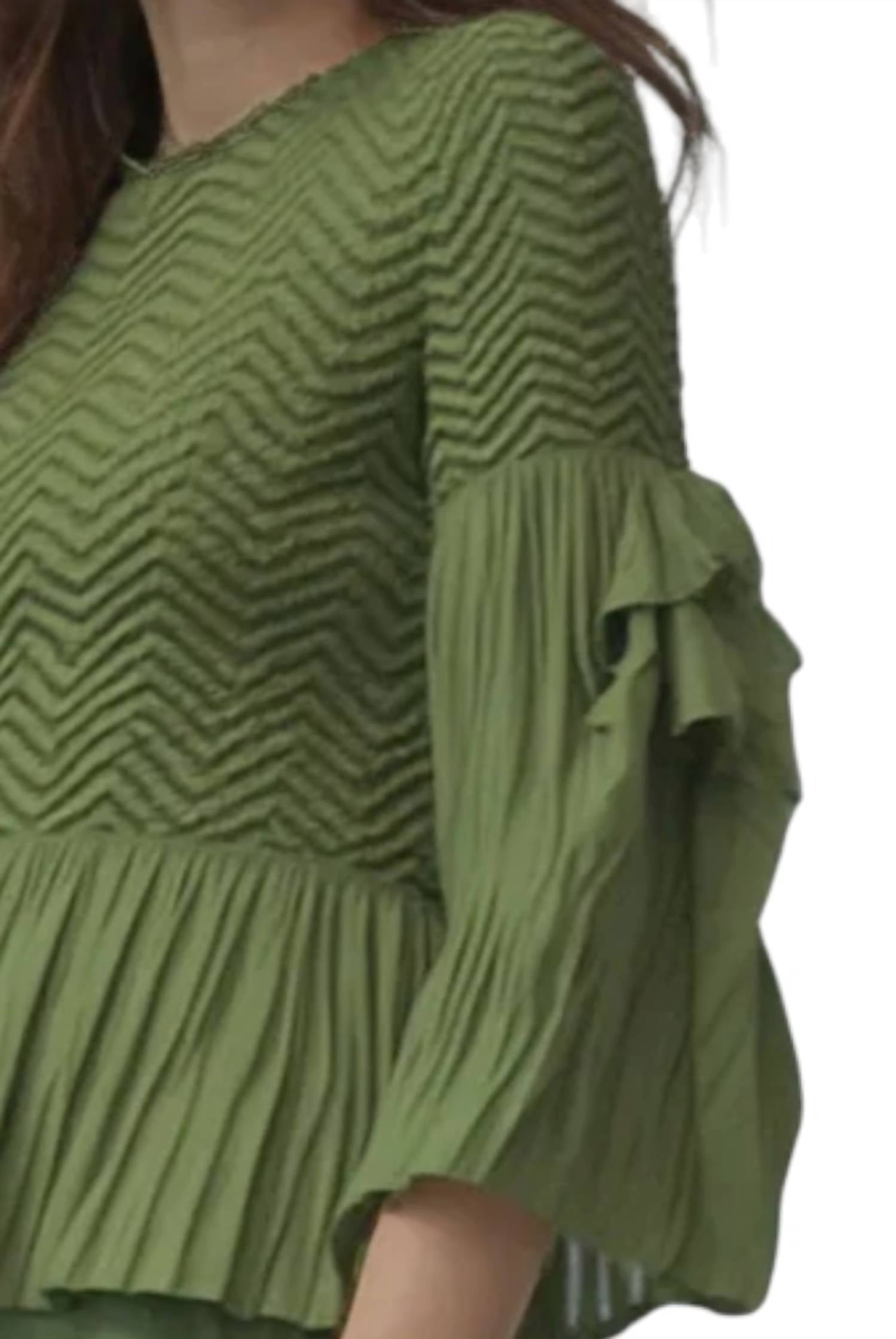 Ellyndale - Pleating Blouse Top With Tuck Sleeve