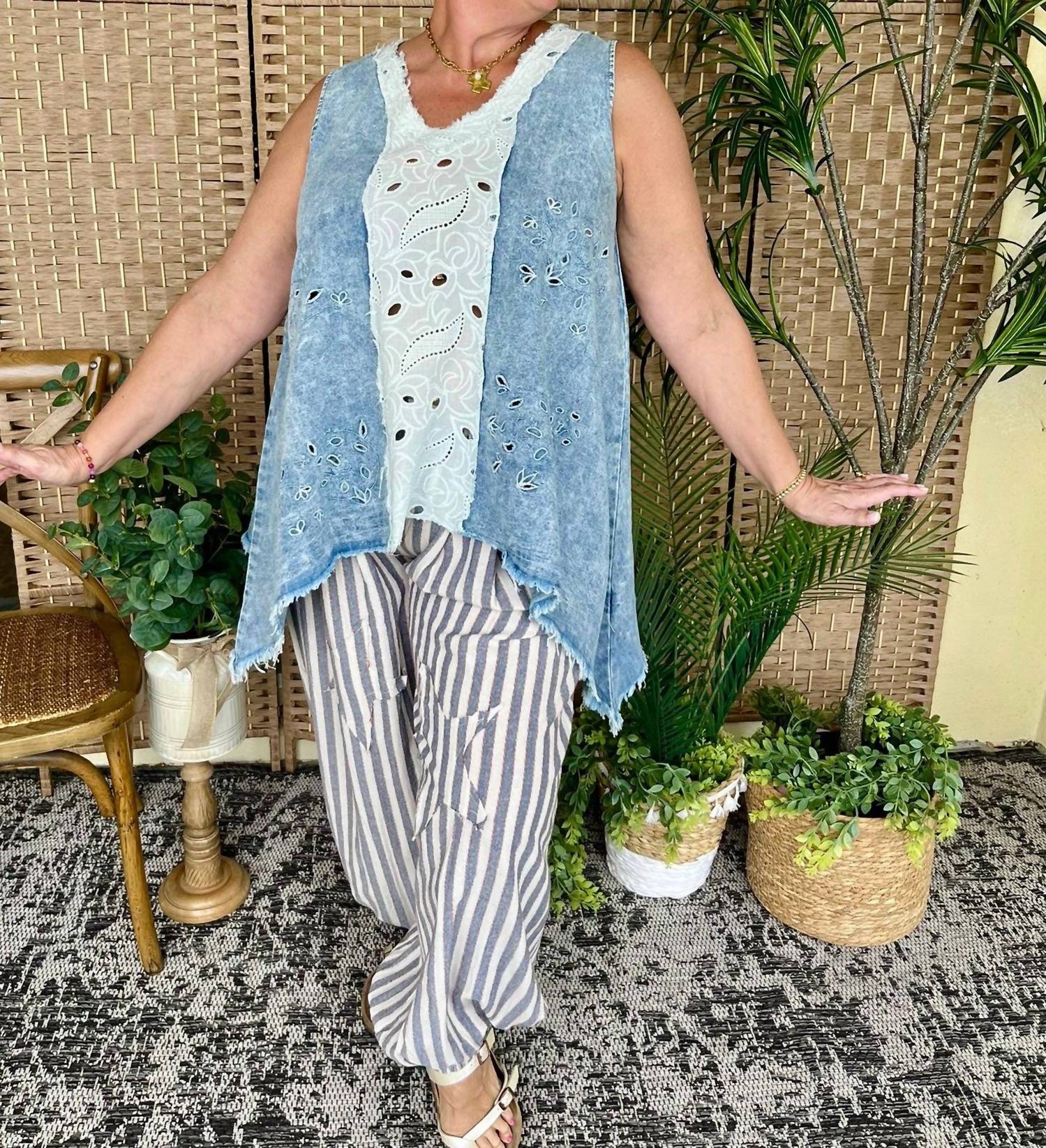Pol - Go With The Flow Chambray Oversized Tank Top