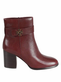 TORY BURCH Women's Turnlock Heeled Ankle Boots in dark carmine - women's shoe - detail view