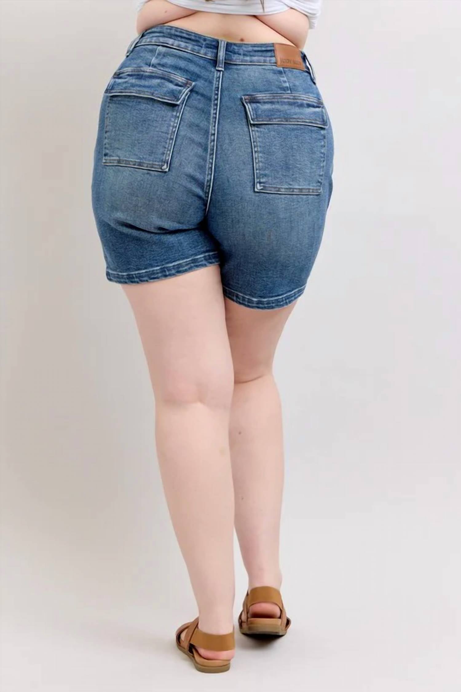 Judy Blue - Women's High Waist Utility Mid Length Jean Shorts