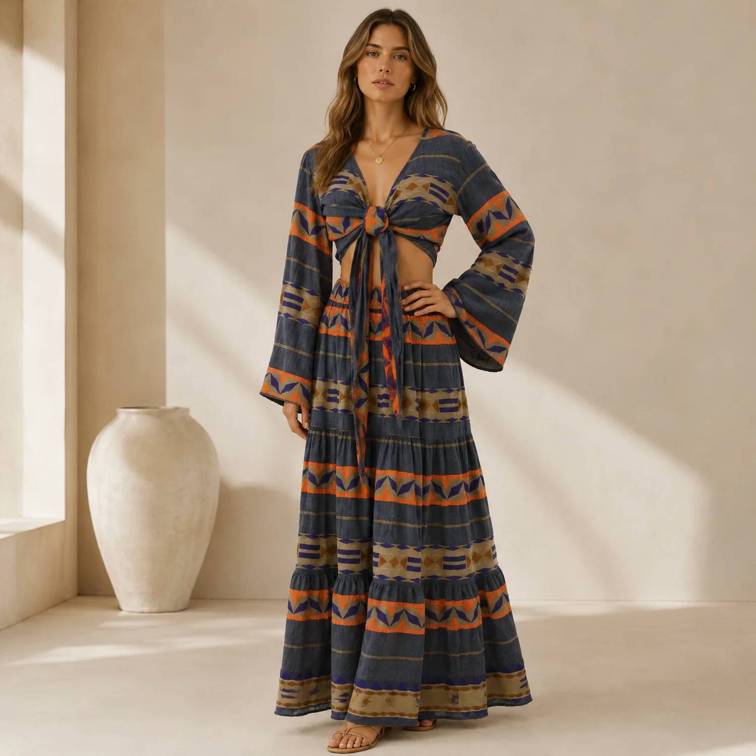 Mystery Resort - Mirena Wrap Top And Maxi Skirt Set