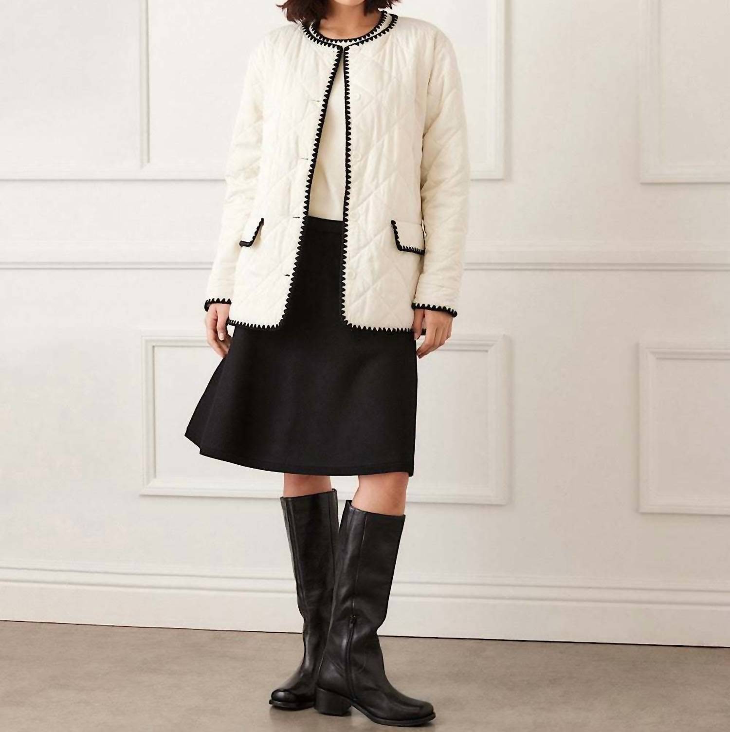 Karen Kane Edge Stitch Quilted Jacket in cream and black - women's jacket - view 7