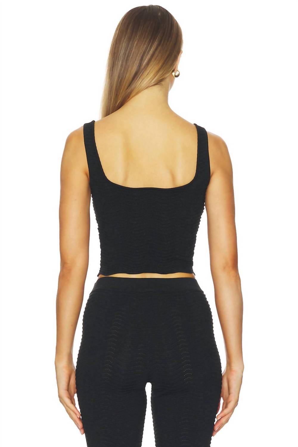 RETROFETE Aloe Knit Crop Top in metallic black - women's shirt - detail view