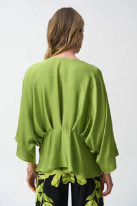 Joseph Ribkoff - V-neck Pleated Satin Peplum Top