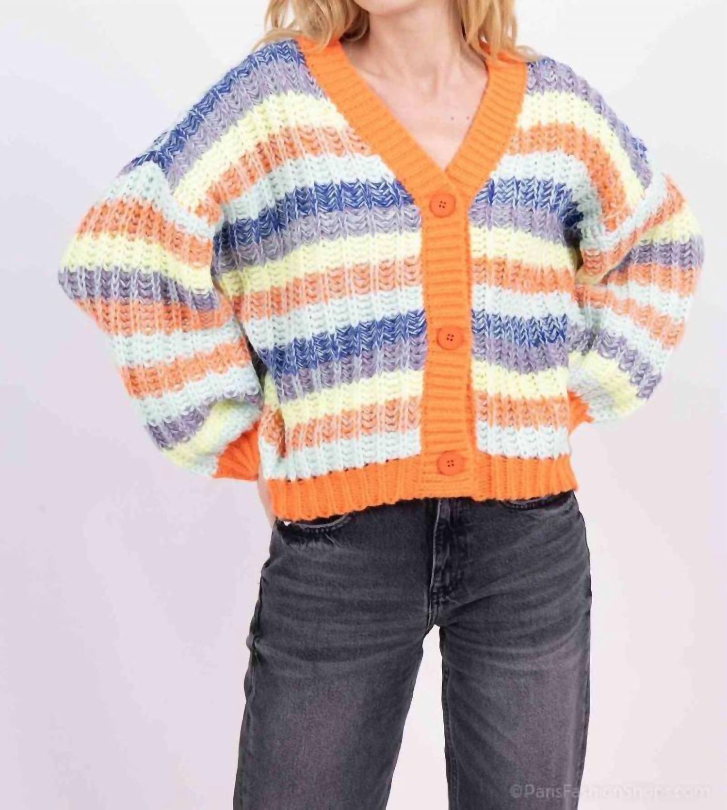 See U Soon - Striped Button Down Cardigan