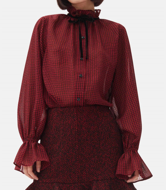 Ganni - Sheer Fluid Check Tie String Shirt