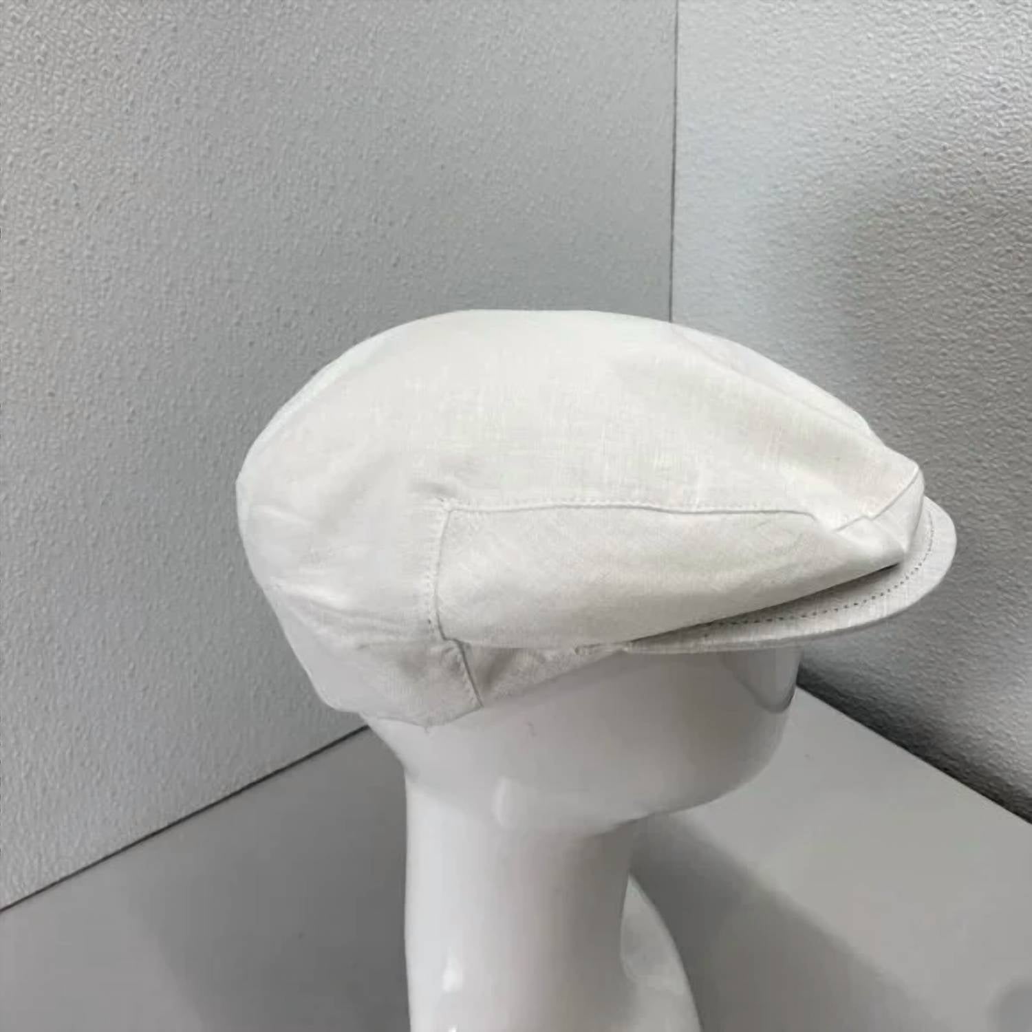 Capas Headwear Men’s Linen Newsboy Hat in white - men's hat - detail view