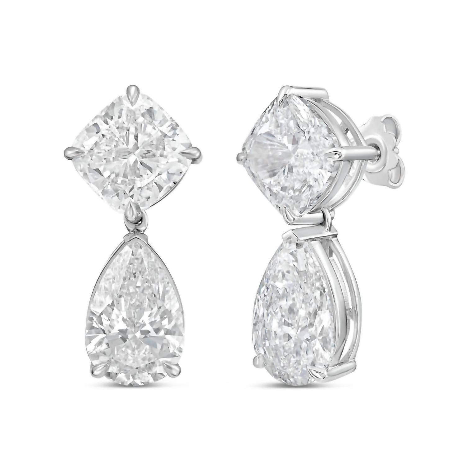 Diana M Jewels - Women's Cushion & Pear Lab-grown Diamond Stud Earrings (10.00 Tcw) - Bold