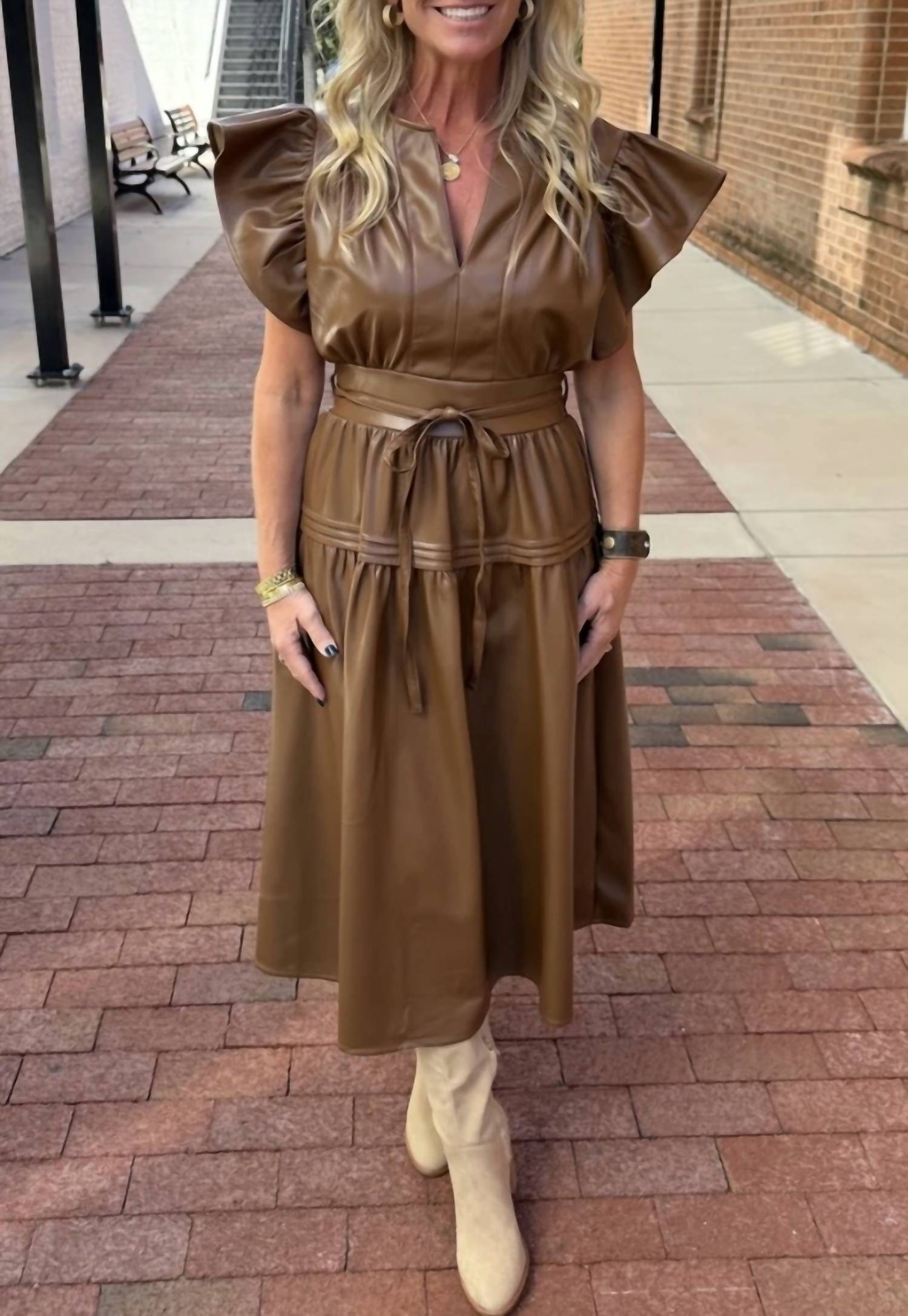 Sincerely Ours - Faux Leather Midi Dress