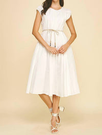 Pinch - Stitch Detailed Midi Dress With Shell Accent Belt
