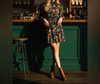 Adrianna Papell Floral Long Sleeve Dress in black multicolor - women's dress - detail view