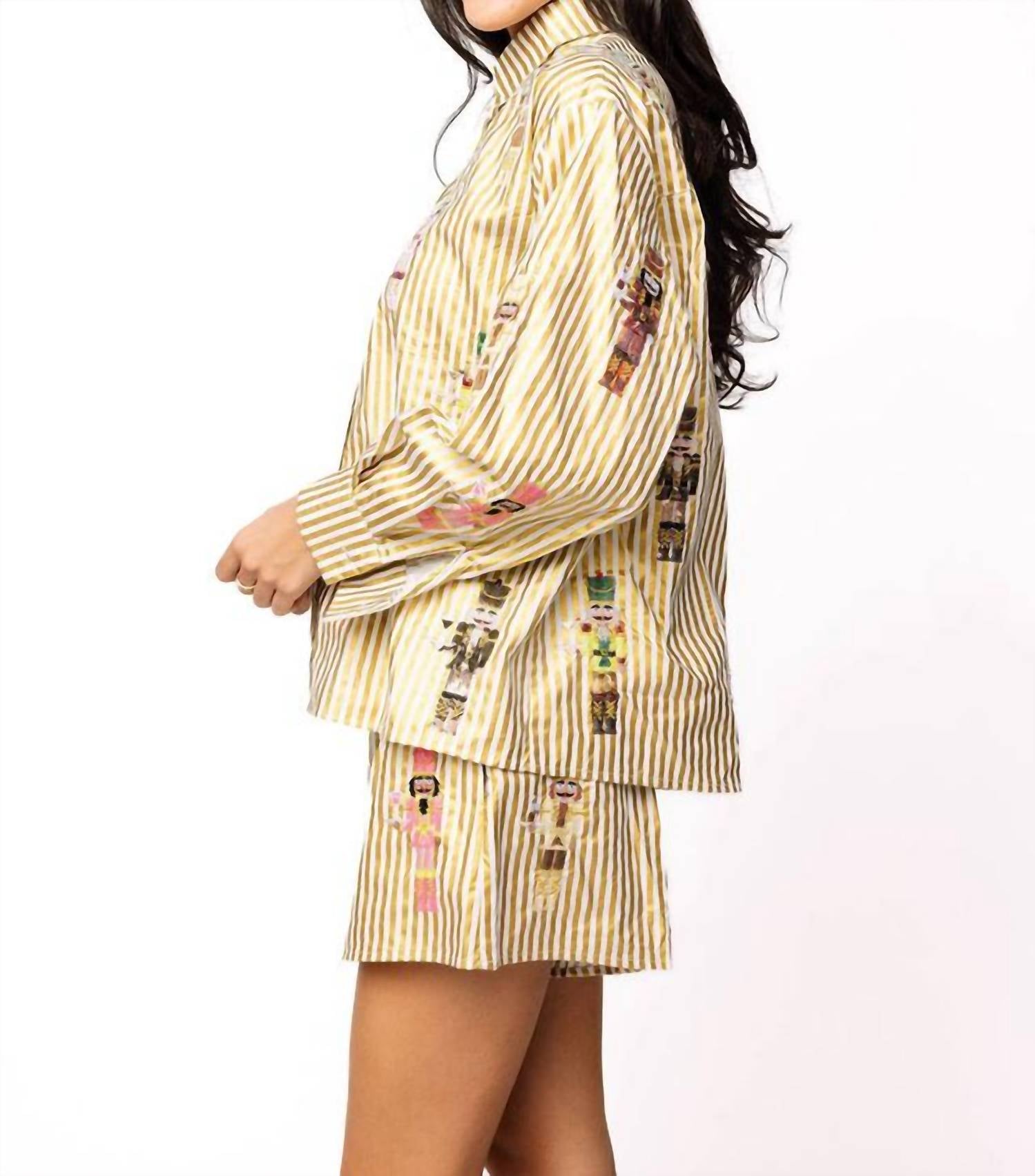 QUEEN OF SPARKLES Cocktail Serving Nuctracker Shorts in gold metallic stripe - women's shorts - alternate view