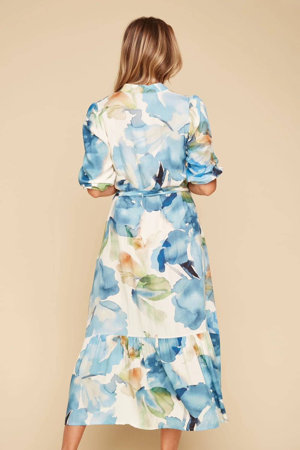 Renuar - Floral Belted Button Shirt Midi Dress