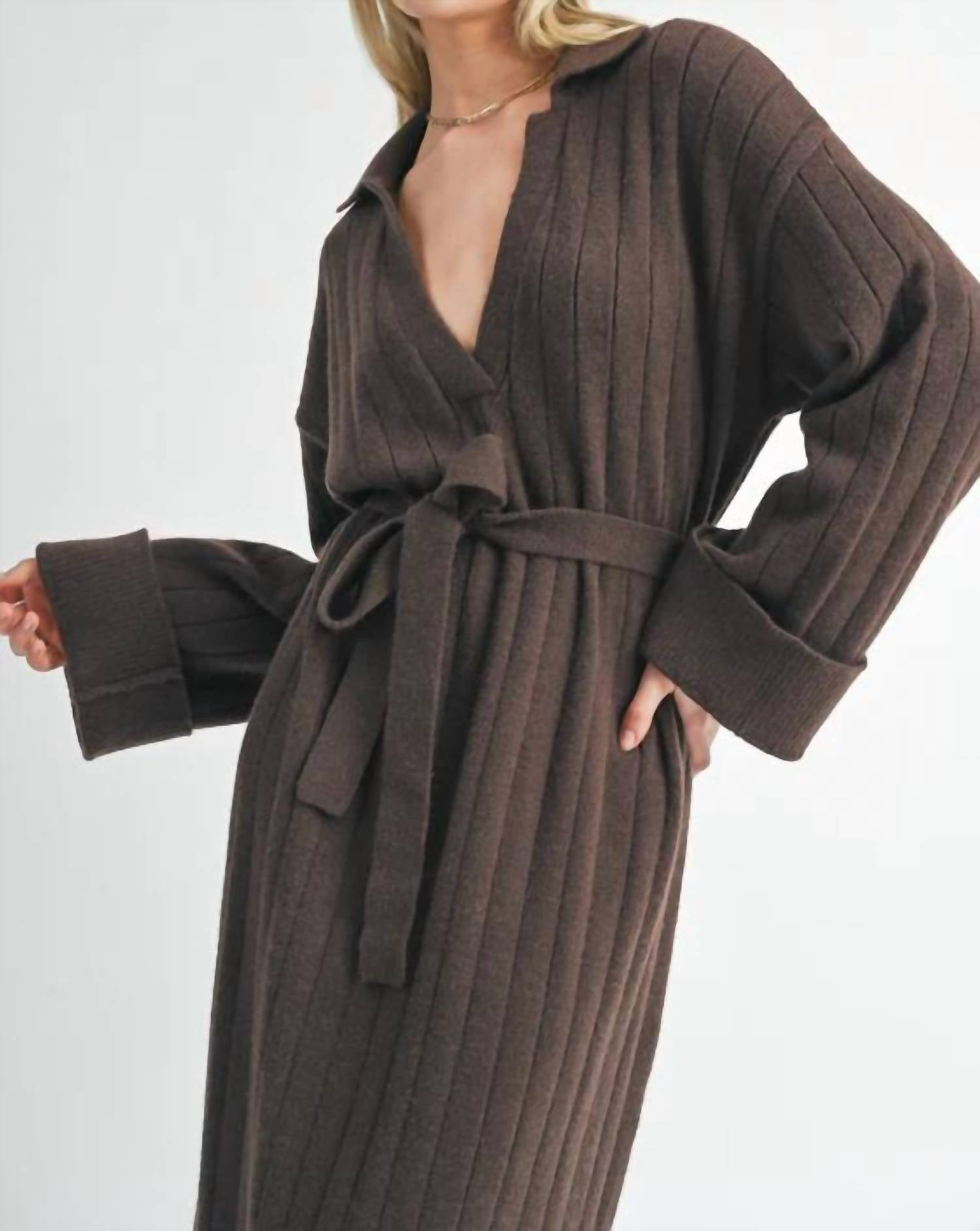 Sage The Label - Amber Waist Tied Sweater Midi Dress