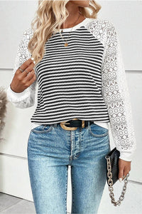Dear Lover - Stripe Knit Top with Lace Sleeves