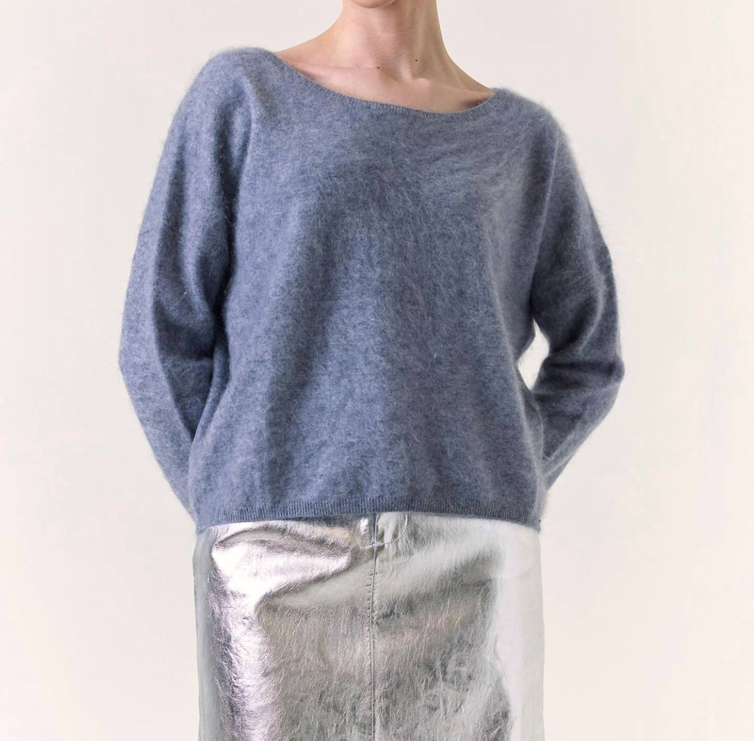 Brodie Cashmere Brushed Rosa Reversible Cashmere Jumper in feather - women's sweater - detail view