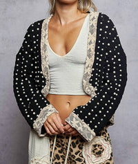 POL Chenille And Pearl Cardigan in black - women's cardigan