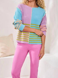 Tribal - Mirelle Multi Stripe Textured Boat Neck Sweater