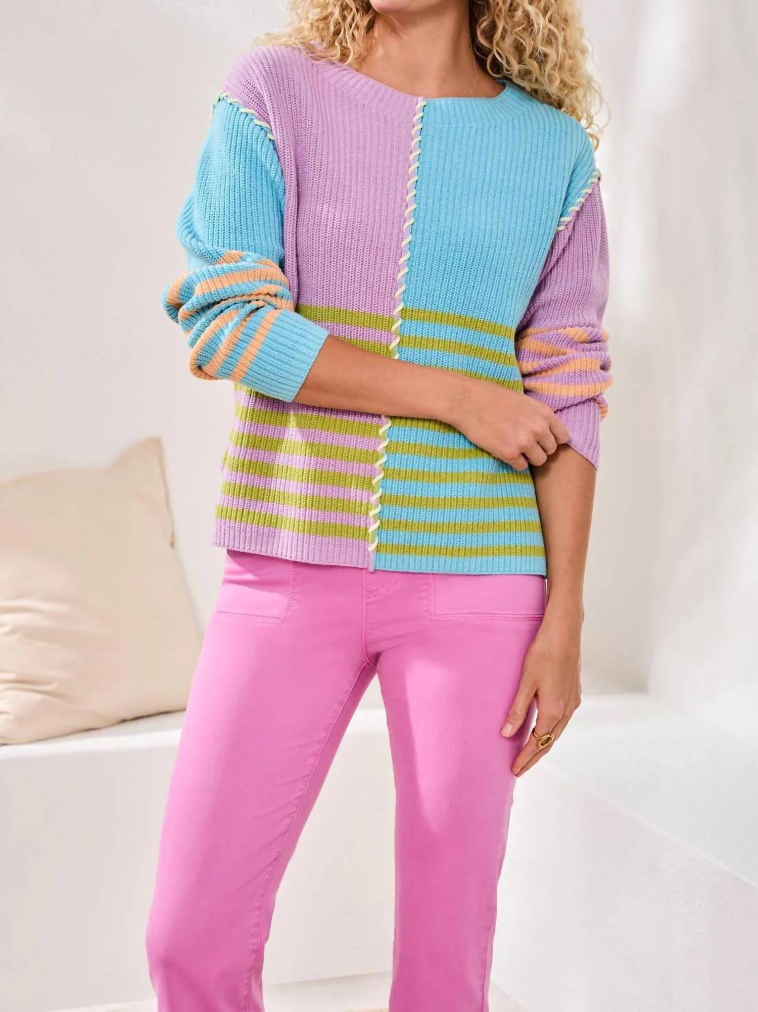 Tribal - Mirelle Multi Stripe Textured Boat Neck Sweater