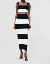 FRENCH CONNECTION Bodycon Knit Top in black summer white stripe - women's t-shirt