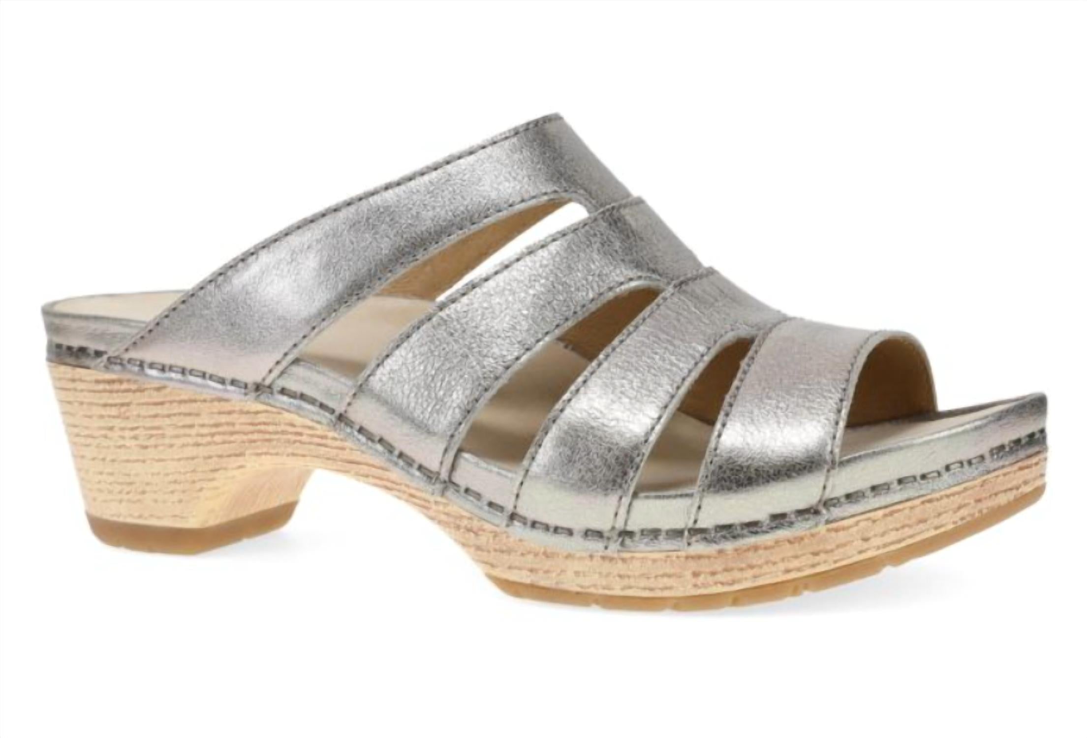 dansko Women's Lyndi Metallic Sandal in platino - women's sandal