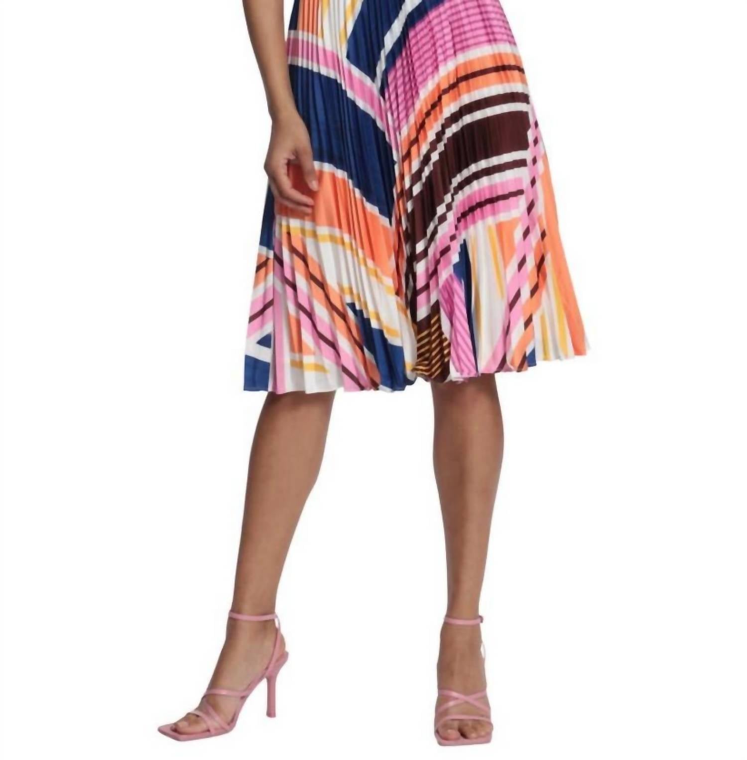Maggy London - Multi Print High Neck Pleated A-line Dress